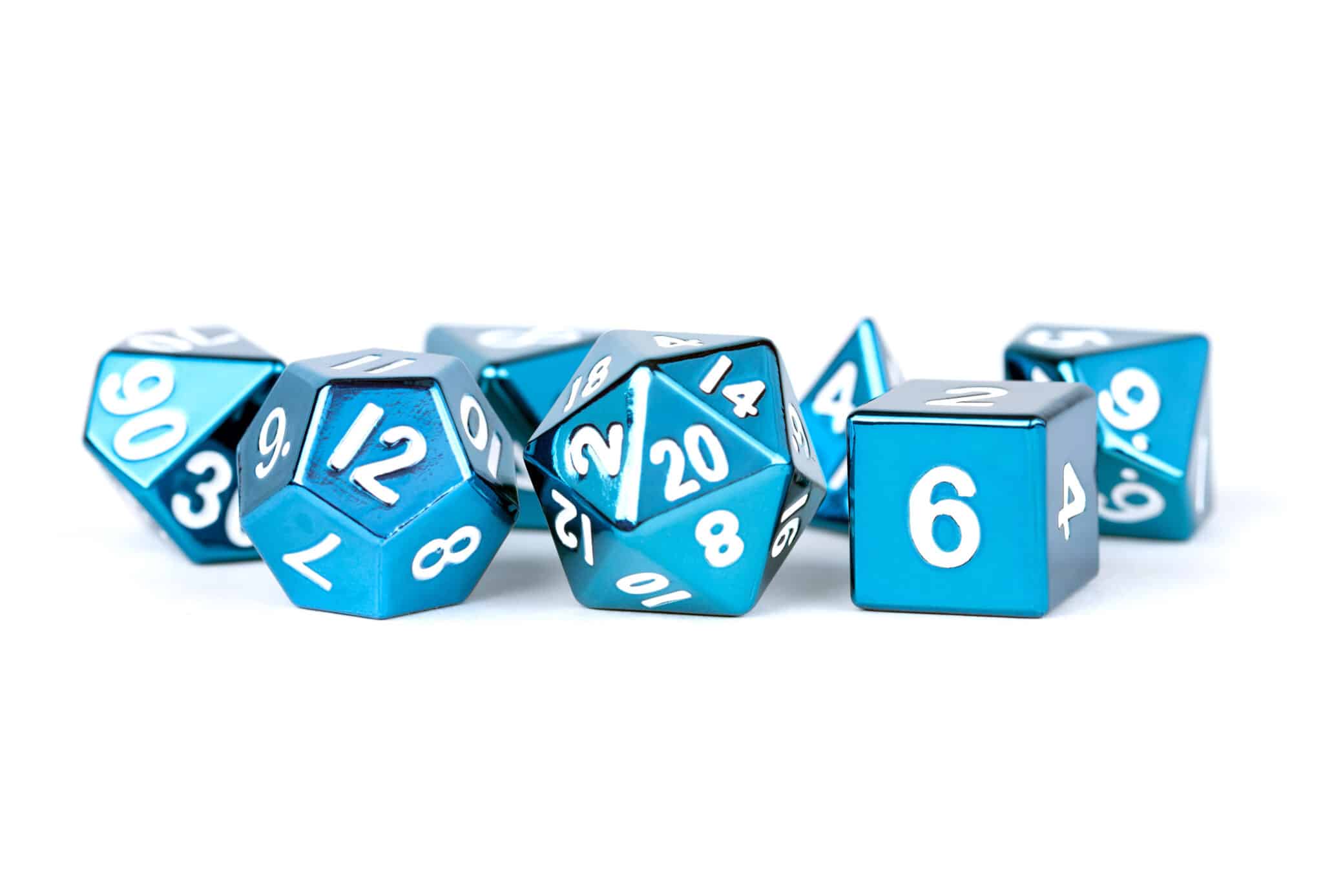 MDG Blue w/ White Metal Dice 7pc Set image 0